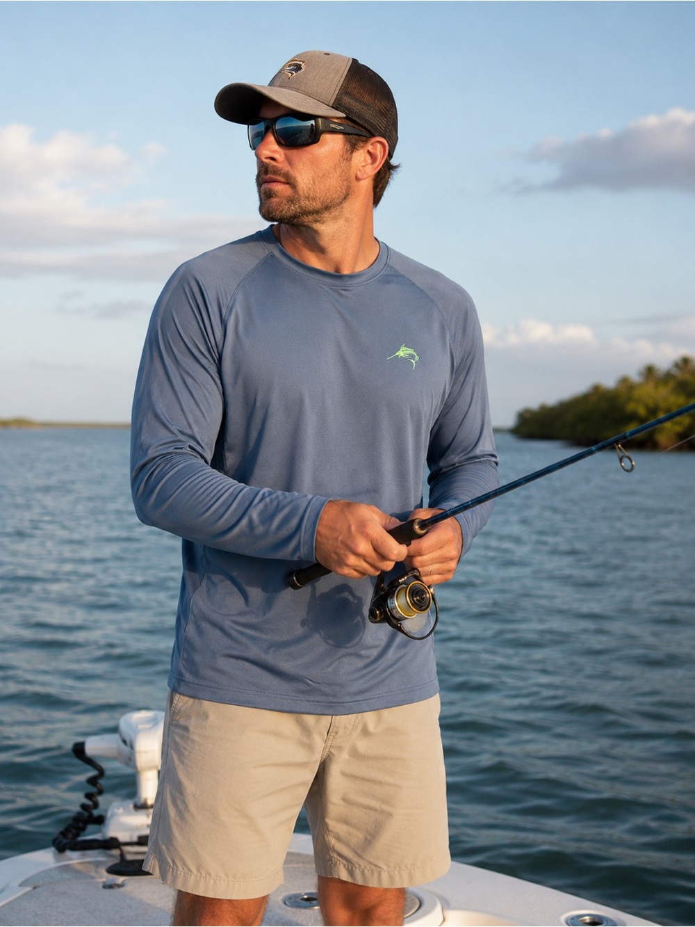 World Wide Sportsman Gray Performance Fishing Shirt Mens M Long Sleeve UPF Stret